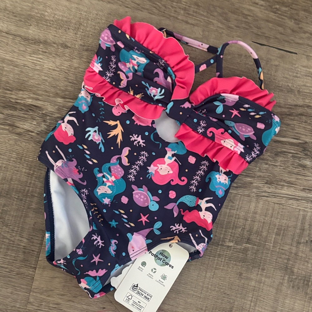 PatPat Kids One Piece Swimsuit - Pink and Navy